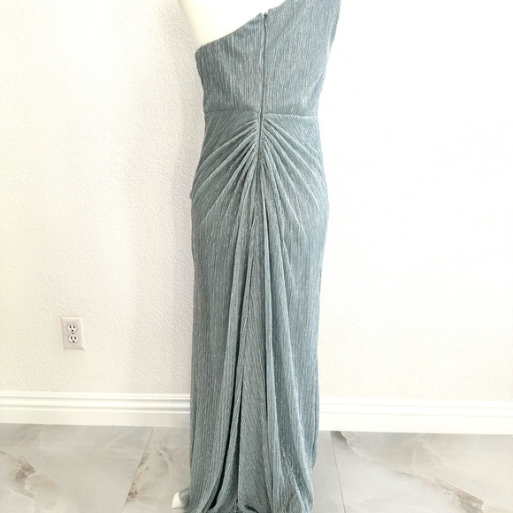 Adrianna Papell One-Shoulder Formal Floor Length Gown in Silver/ Light Blue Hue - Picture 8 of 11